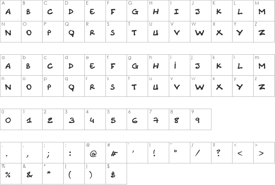 Comic Note font character map preview