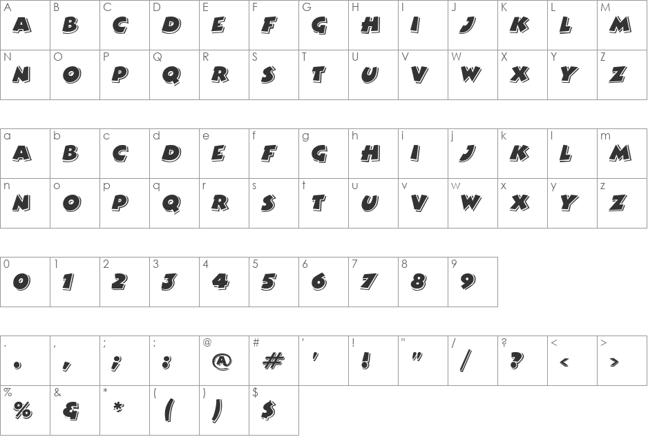 Comic Strip font character map preview