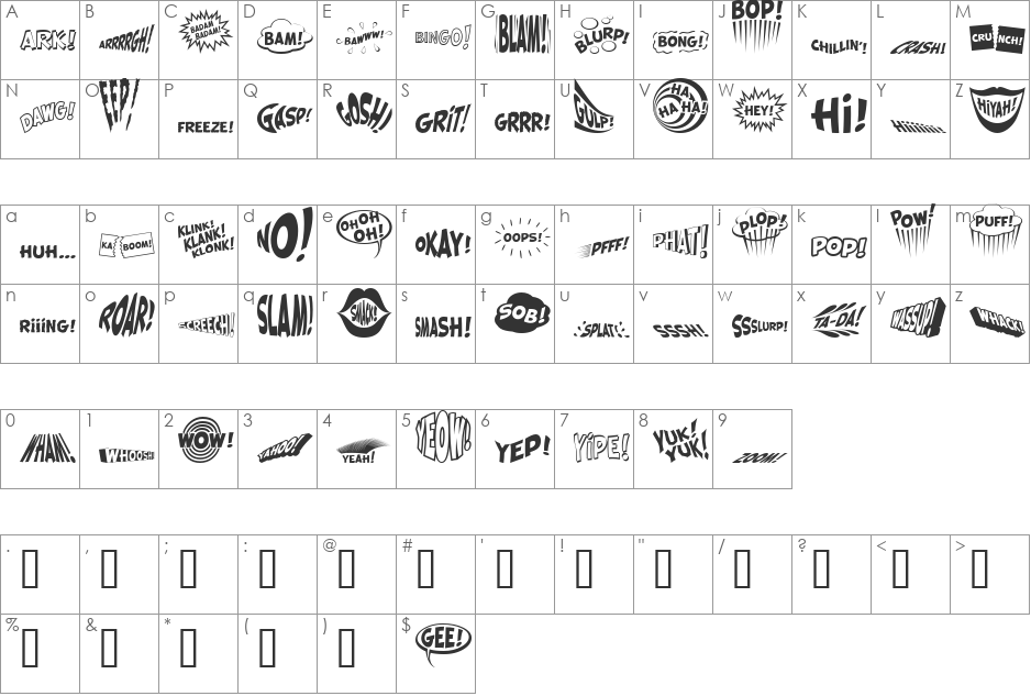 Comic Strip Exclaim Regular font character map preview