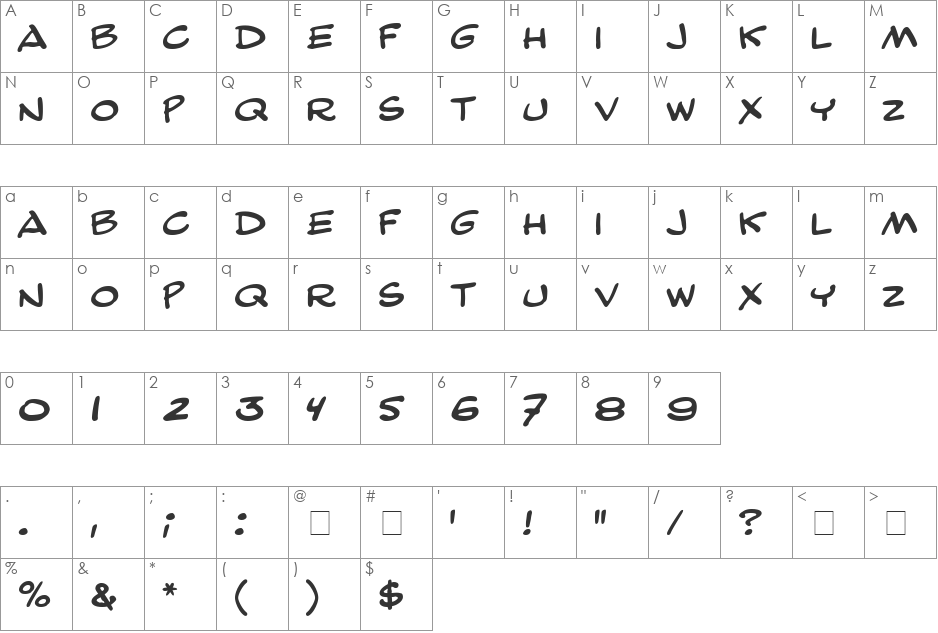 Comic Strip MN font character map preview