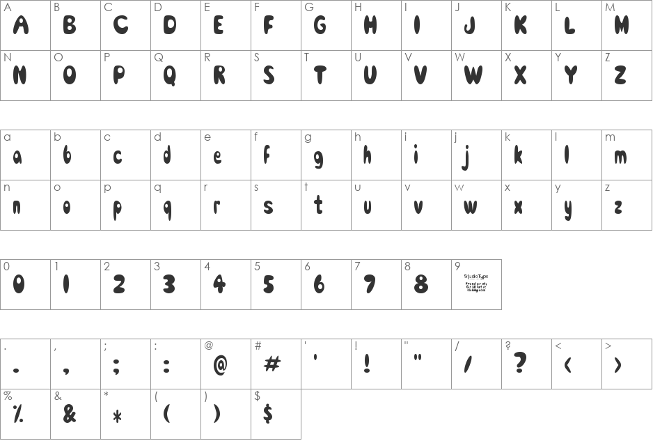 Comic White Rabbit font character map preview
