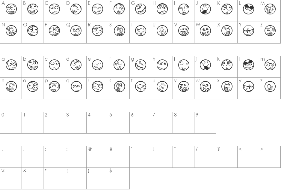 ComicFaces font character map preview