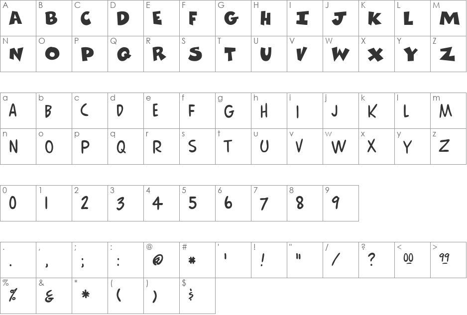 ComicsCarToon font character map preview