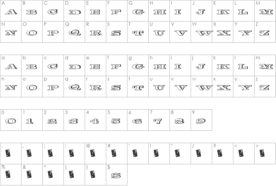 ComicShadow font character map preview