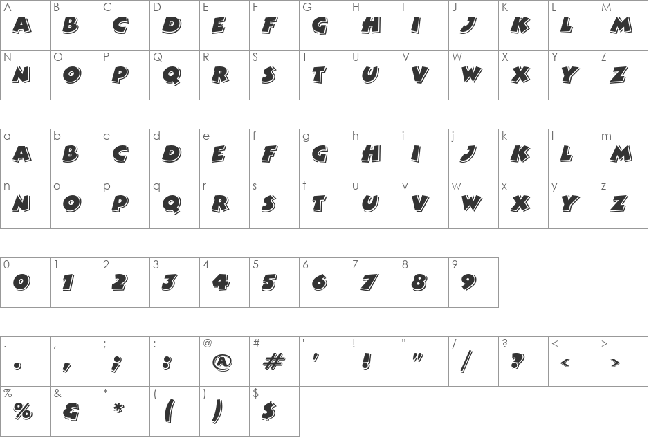 ComicStrip font character map preview