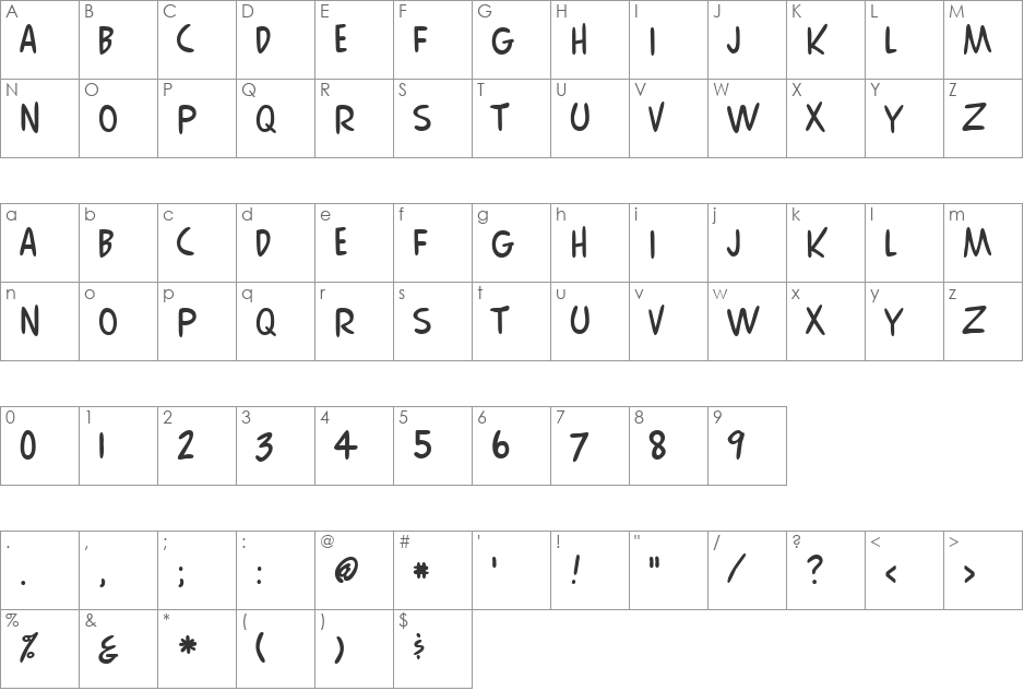 Comix font character map preview