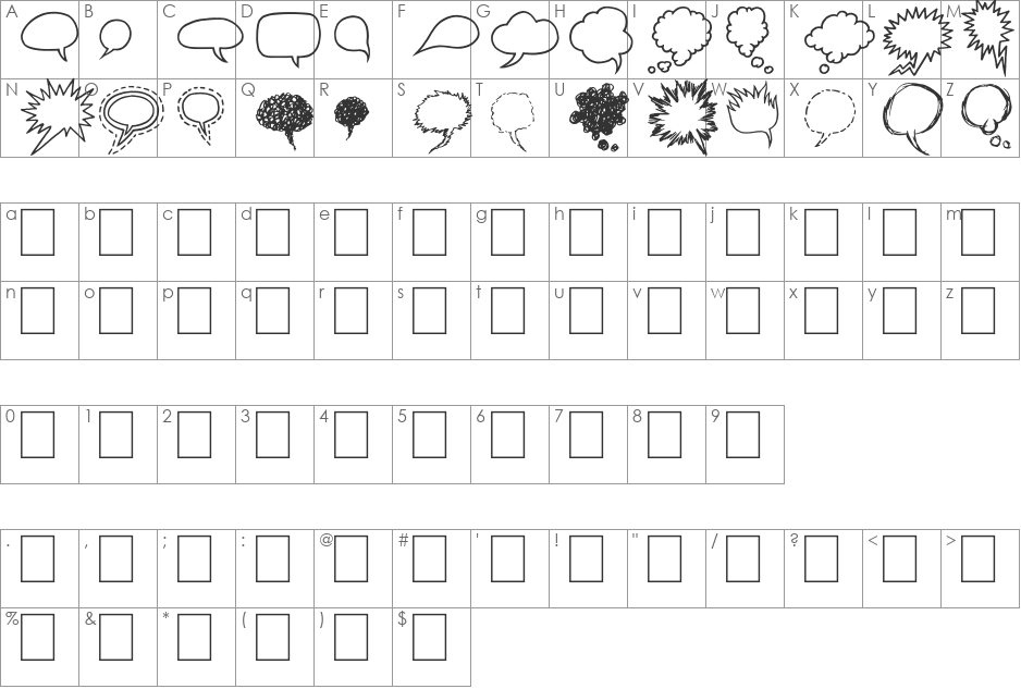 Comix Bubbles font character map preview