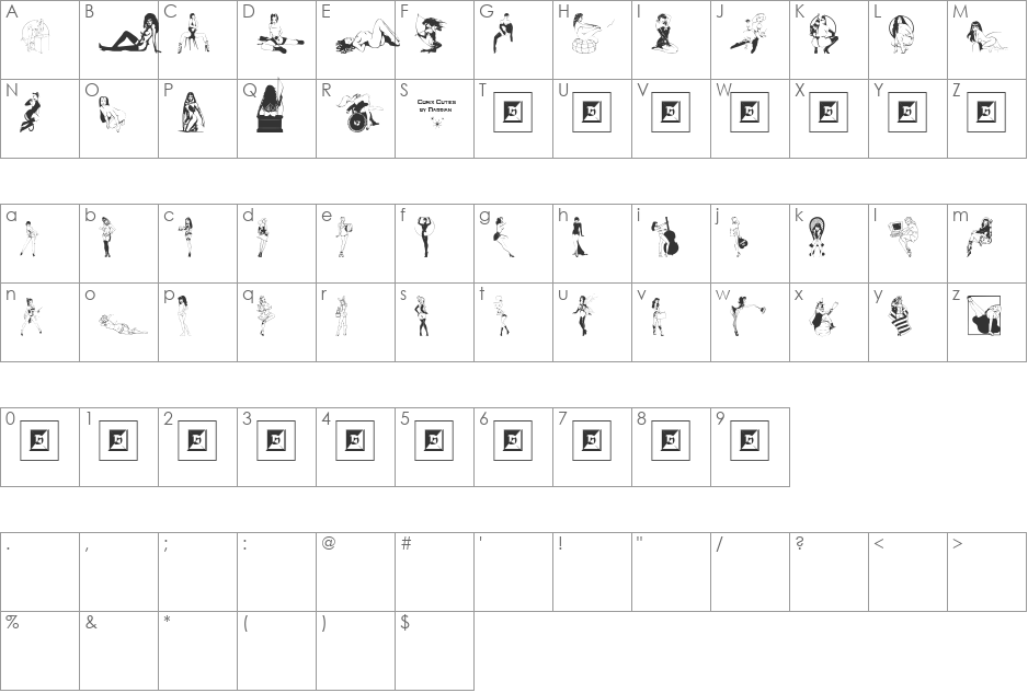 Comix Cuties font character map preview