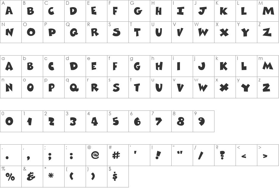 Comix Heavy font character map preview
