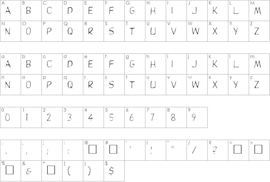 ComixLight font character map preview