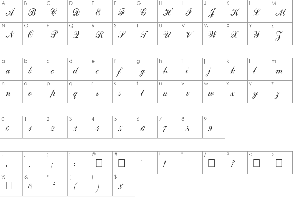 CommercialScript3 font character map preview