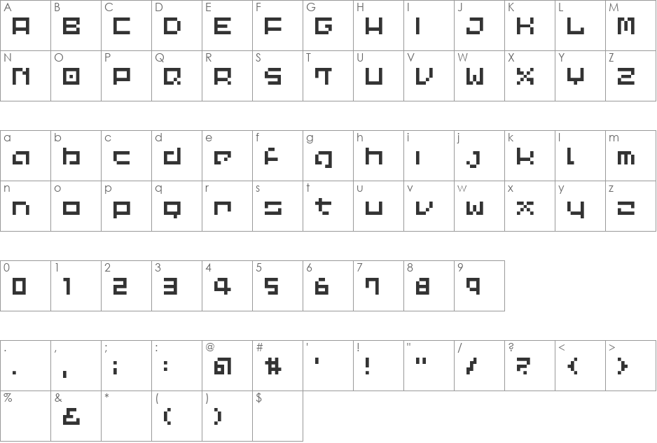 Common Pixel font character map preview