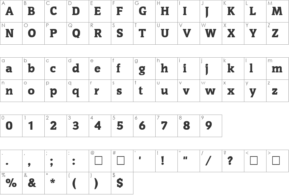 Commons font character map preview