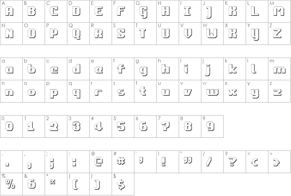 Commonwealth 3D font character map preview