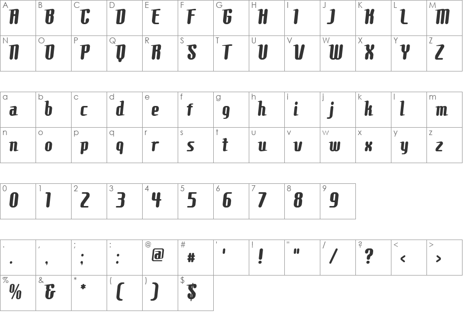 Comons font character map preview