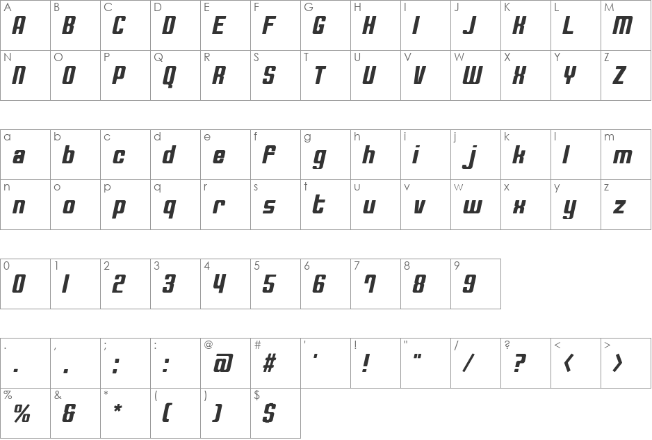 Compact20 font character map preview