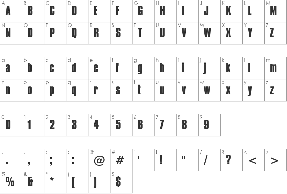 Compacta Bd BT font character map preview