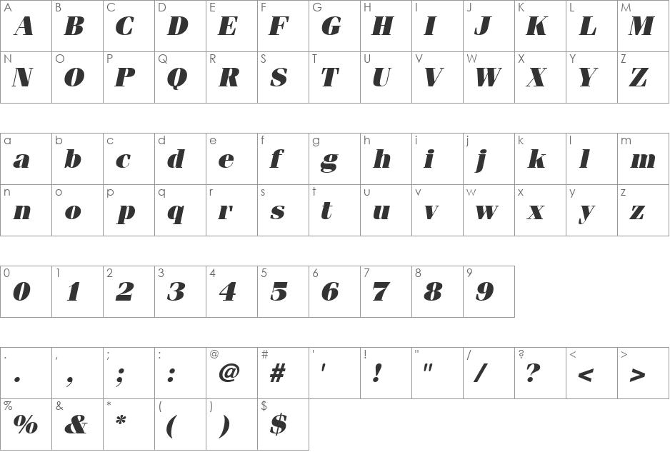 CompendiumBlackSSi font character map preview