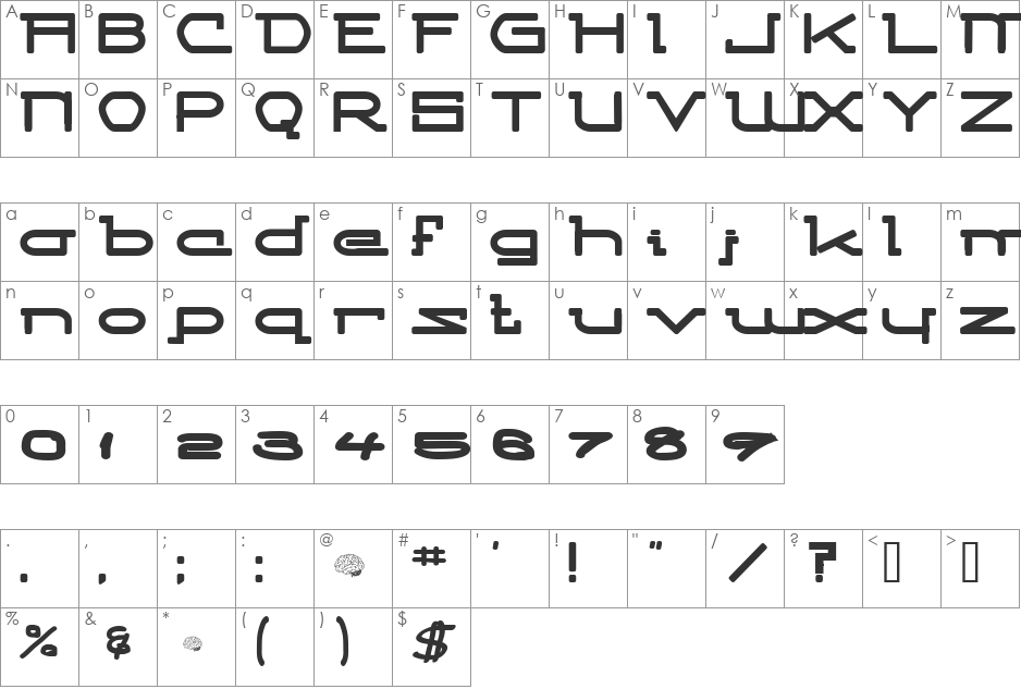 Competitor font character map preview