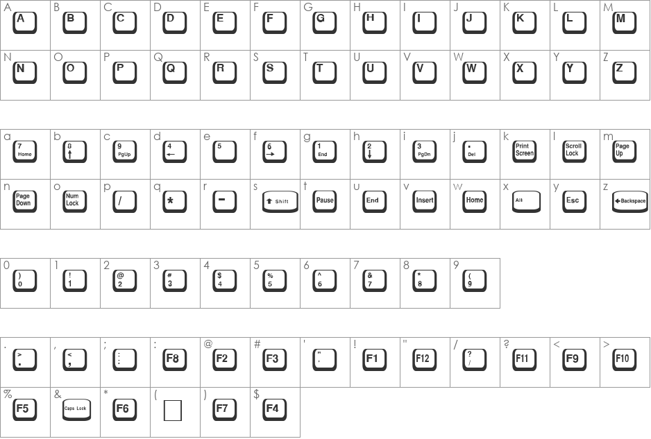 Compkey2 font character map preview