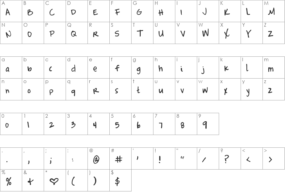 Complete in Him font character map preview