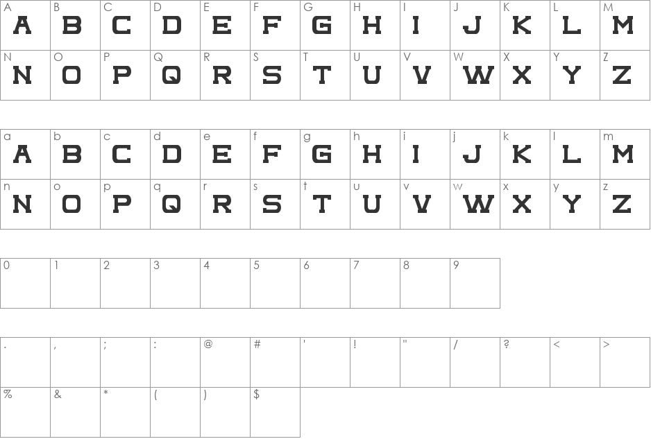 Complex font character map preview