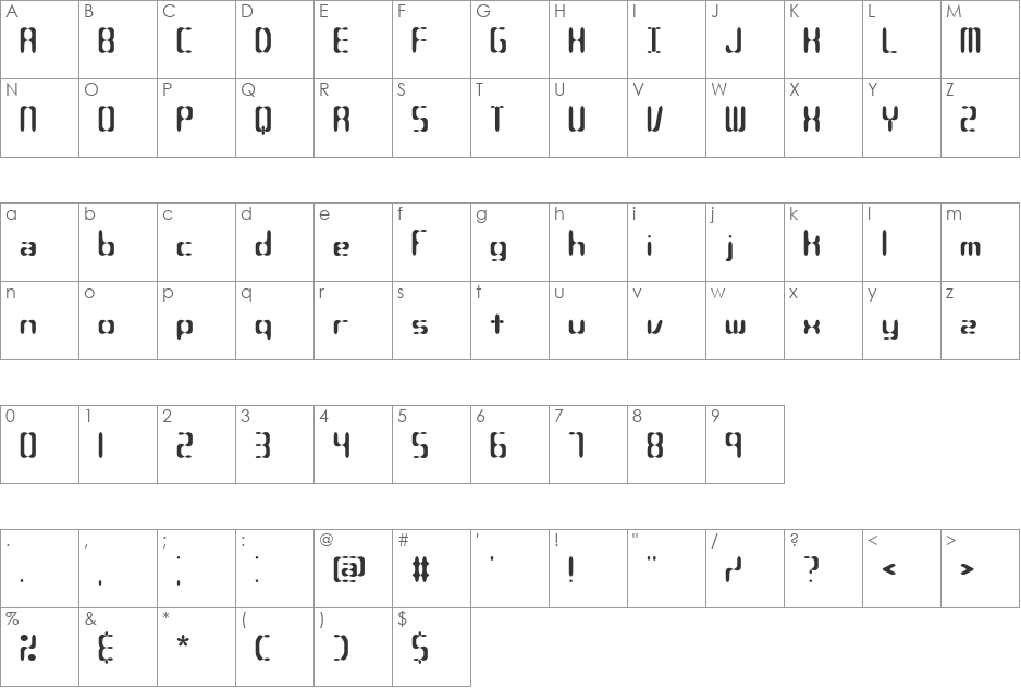 Compliant Confuse 2s BRK font character map preview