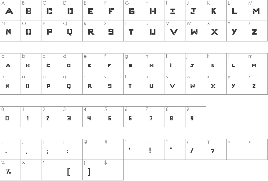 Complice font character map preview