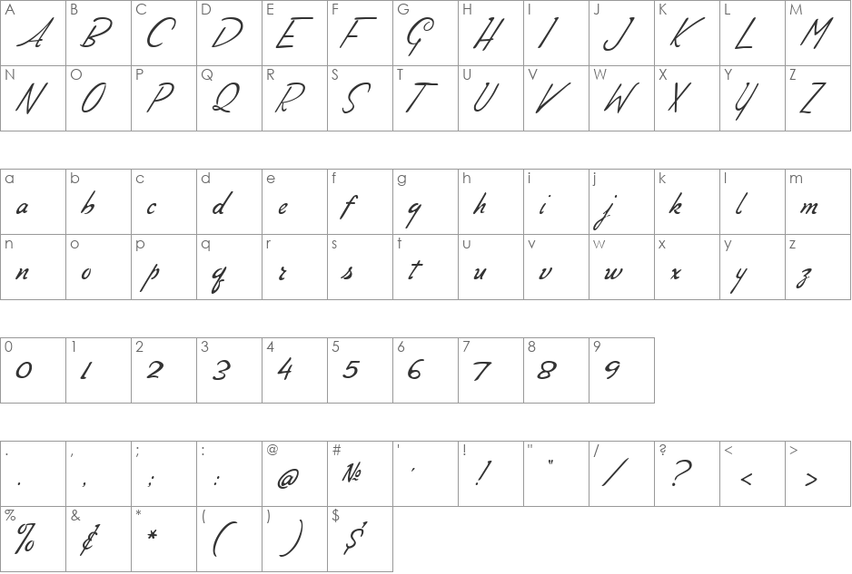Compliments font character map preview