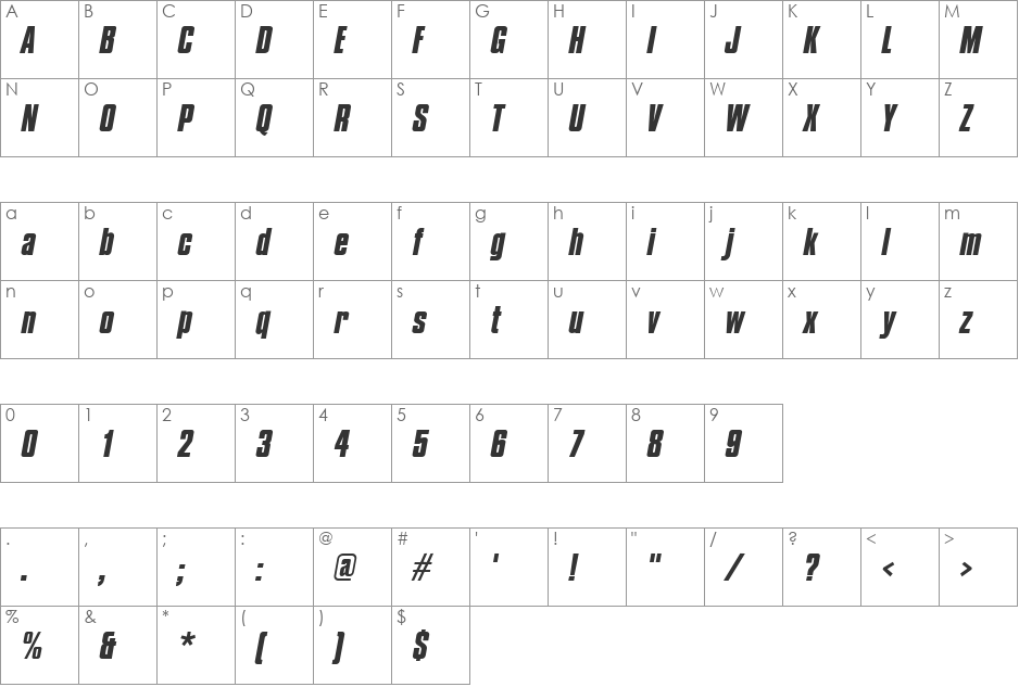 Compo font character map preview