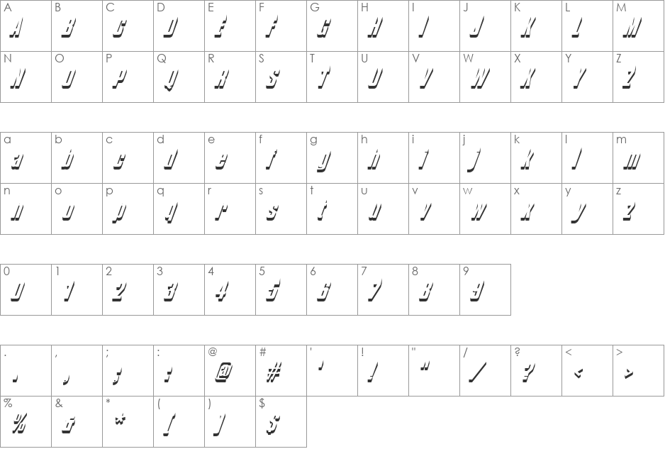 CompoShadow font character map preview