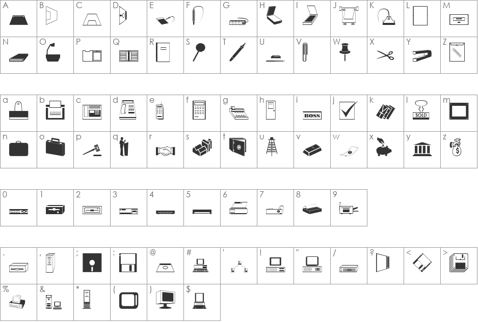 ComputersBusines font character map preview