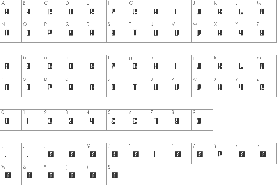 COM_o1d font character map preview