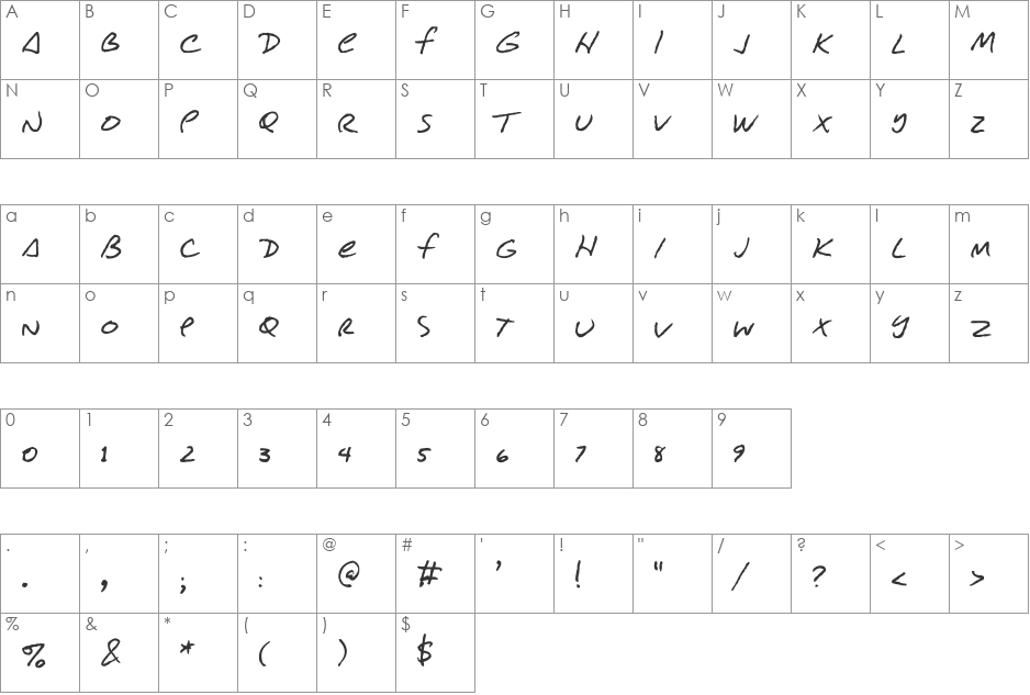 Con Jitters font character map preview