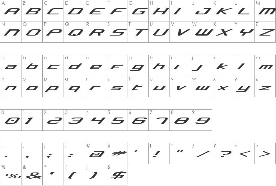 Concielian Expanded font character map preview