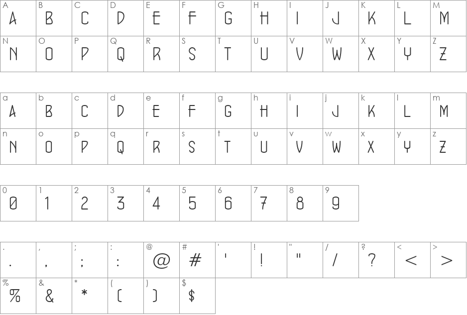 ConcursoModerne BTN Lt font character map preview