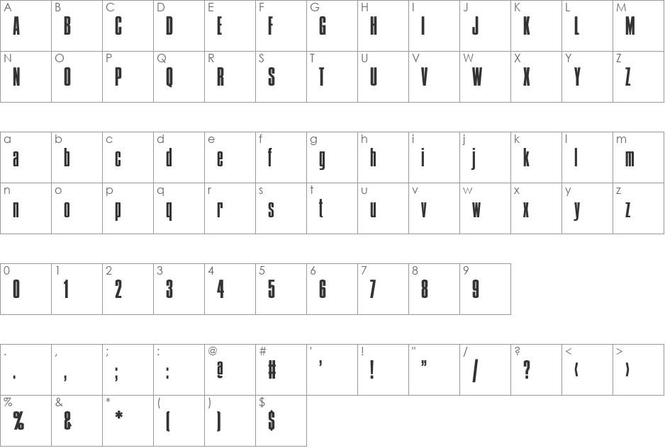 Condens Bold font character map preview