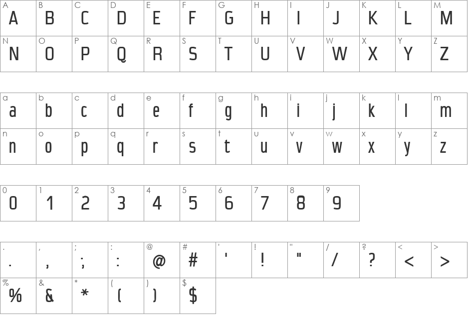 CondensansPaneurope font character map preview