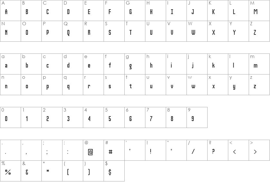 Condension Pro font character map preview