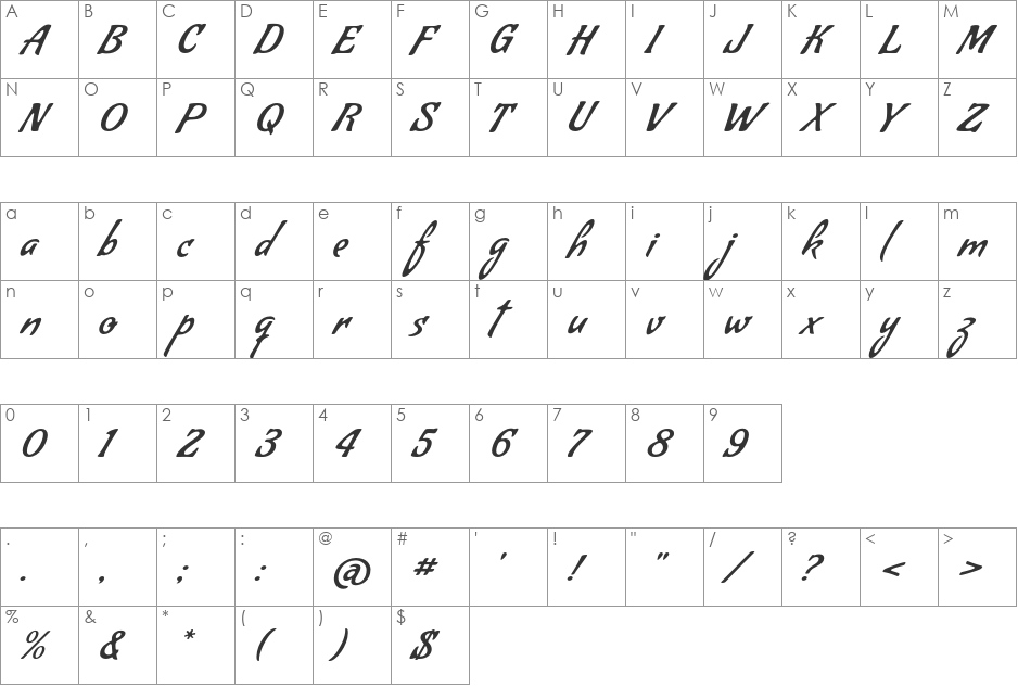 Condiment font character map preview