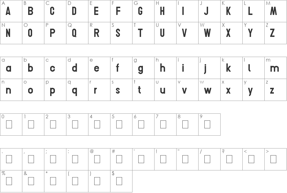Conero font character map preview