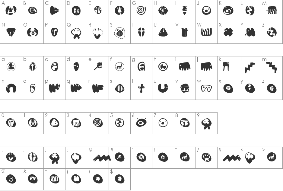 Confuseyecons font character map preview