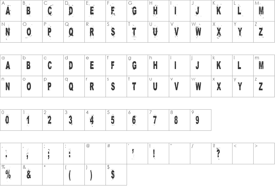 Confusion font character map preview