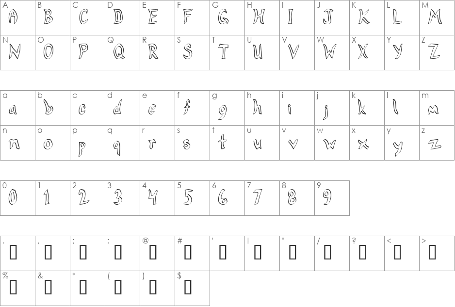 Conlon font character map preview