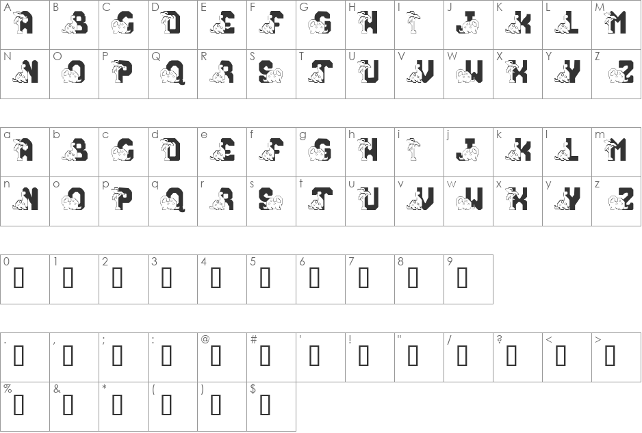 Conradasaur font character map preview