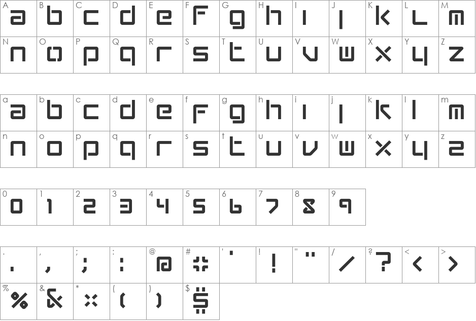 Conradi font character map preview