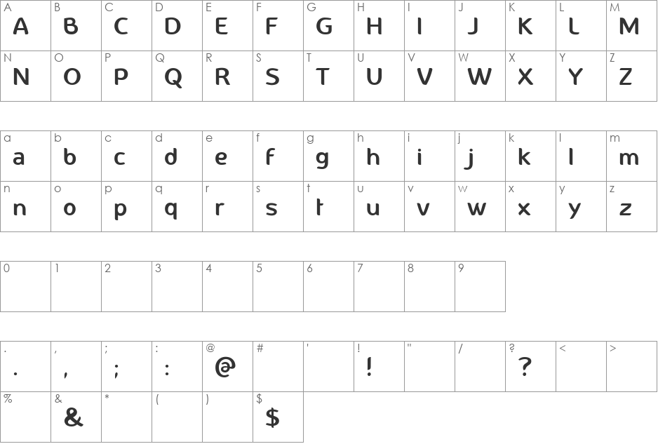 Constance font character map preview