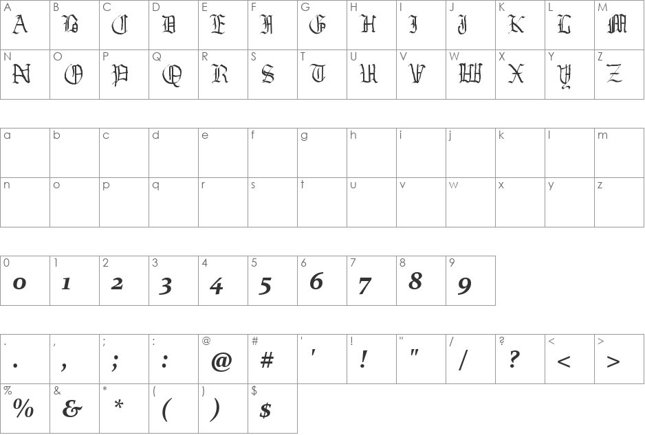 Constantia font character map preview