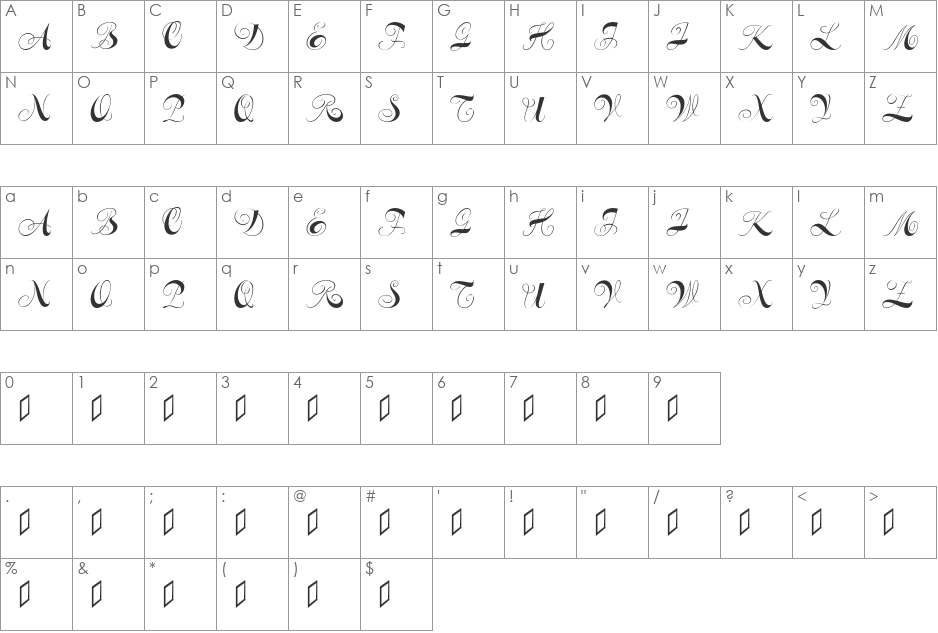 Constanze font character map preview