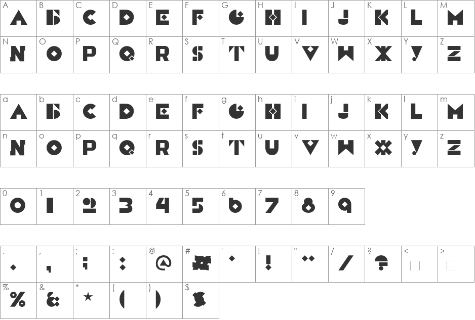 Constructivist font character map preview